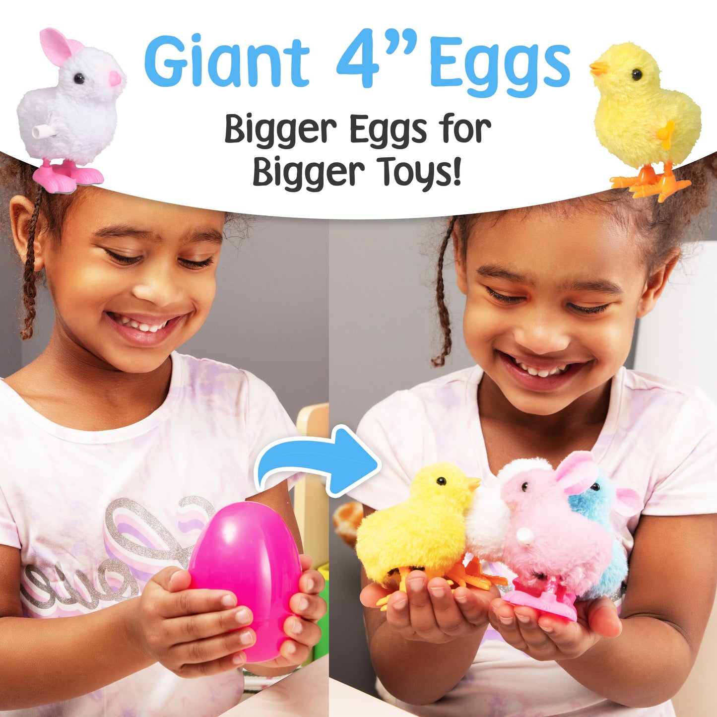 Prextex Large Toy Filled Easter Eggs Filled With Wind-Up Rabbits And Chicks - Wind Up Chicks And Rabbits - Toy Wind Up Chick And Rabbit