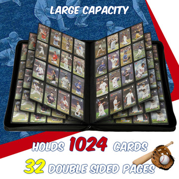 Baseball Card Binder 16 Pocket enhanced 1000+ Cards PU Cover Trading Sports Card Binder Side Loading Card Holder Collection Album Folders