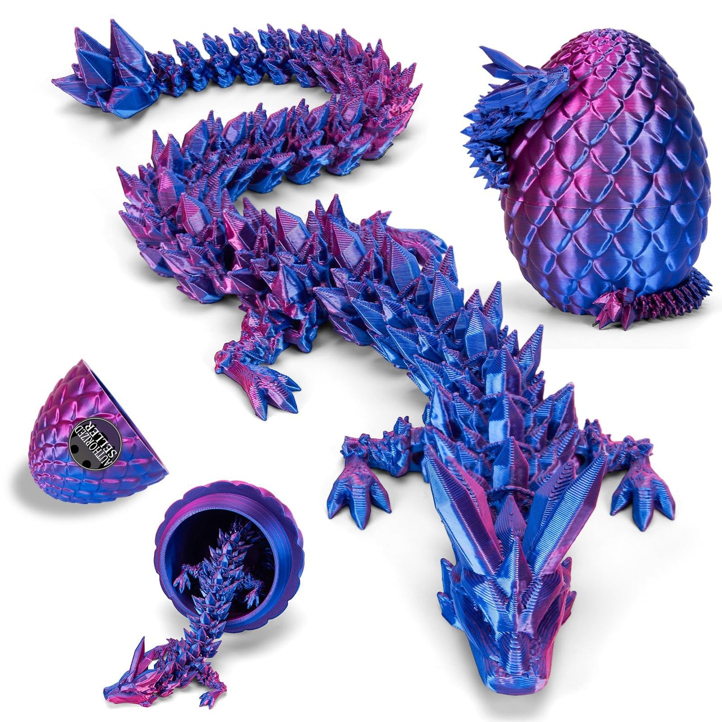 YILCER 12 in 3D Printed Dragon Egg, Mystery Articulated Crystal Dragon Fidget Toys, 3D Print Surprise Animals Toy for Kid Teen B