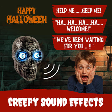 Liberty Imports Sound Activated Skull With Light Up Eyes And Creepy Sounds - Halloween Party Prop Spooky Decoration For Haunted House, Indoor Decor