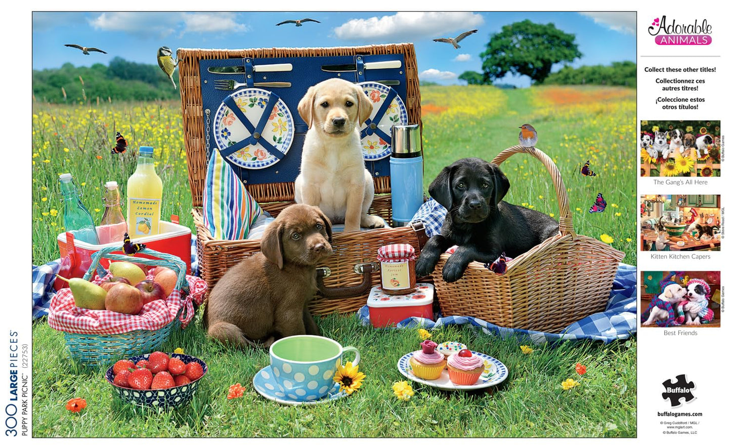 Buffalo Games - Adorable Animals - Puppy Park Picnic - 300 Large Piece Jigsaw Puzzle For Adults Challenging Puzzle Perfect For Game Nights