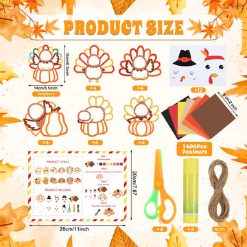 Motipuns 24 Sets Thanksgiving Turkey Ornaments Crafts Turkey Paper Suncatchers Thanksgiving Fall DIY Kit Pumpkin Crafts Decorati