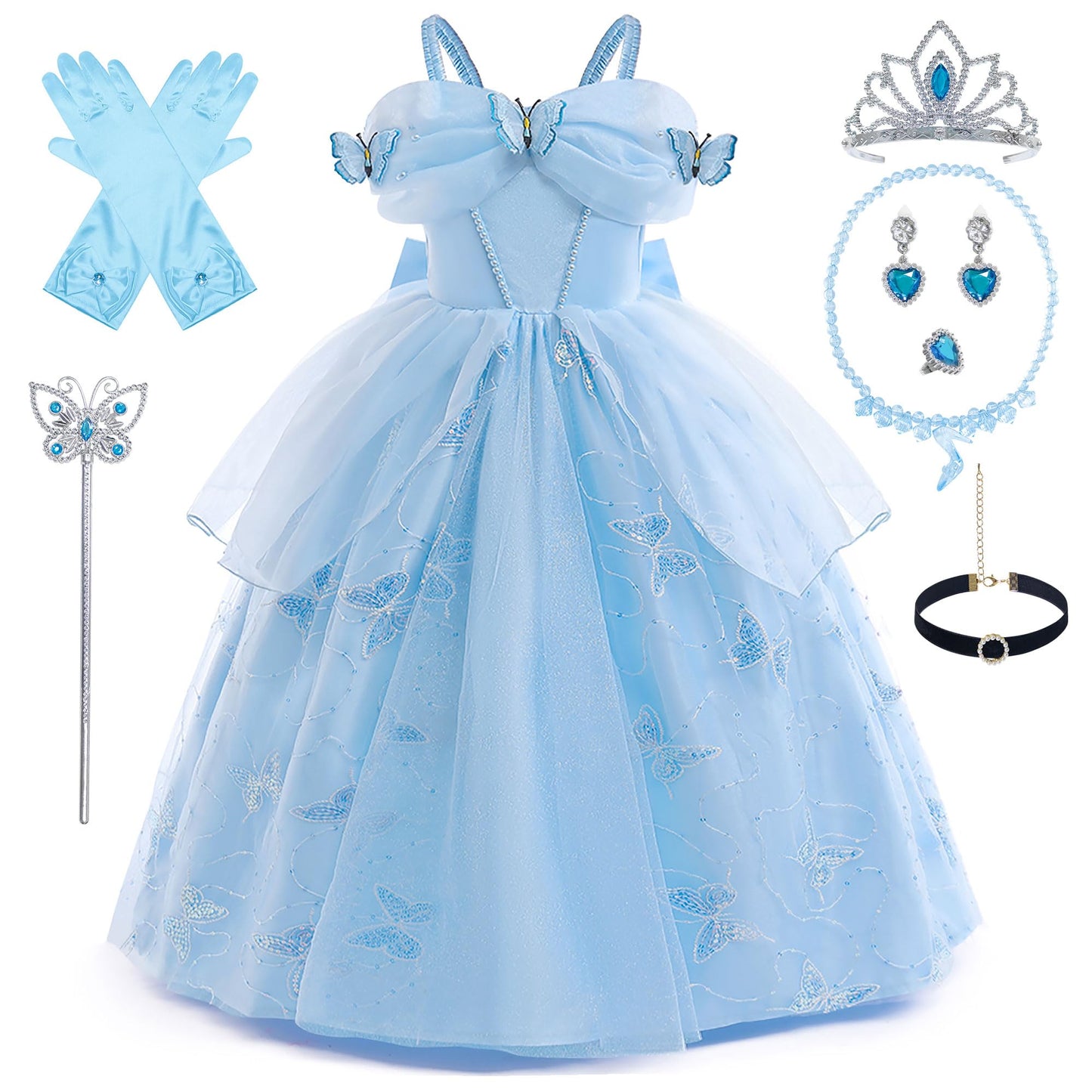 Grivos Princess Dress For Girls Blue Costume Cosplay Fancy Halloween Christmas Party 4-10Y