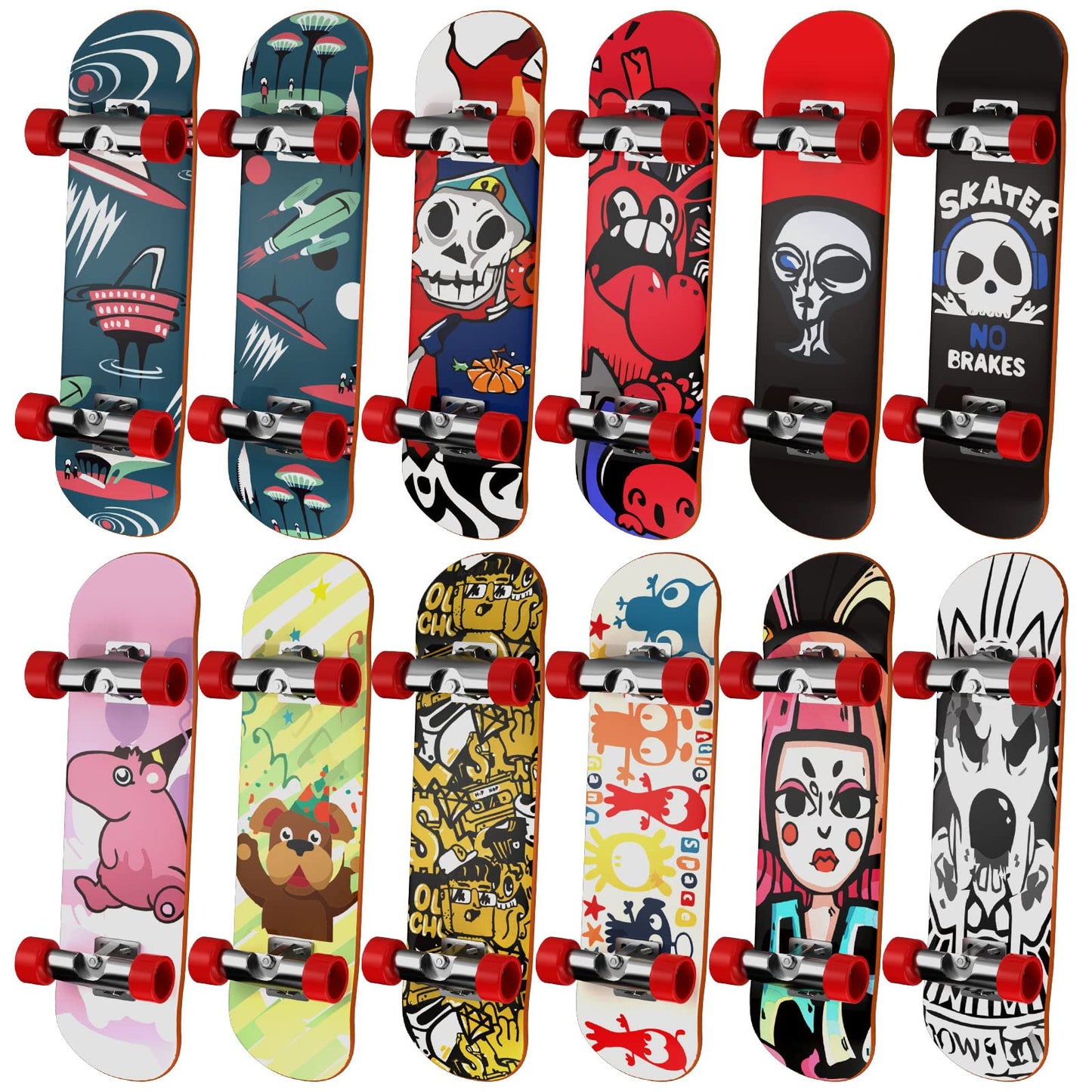 HOMETALL Finger Skateboards for Kids Set of 12, Mini Skateboard Fingerboards 12 Pieces Finger Toys Pack, Gifts for Kids Children