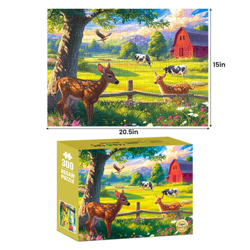 300 Pieces Puzzles for mature-themed Jigsaw Puzzle 300 Piece Children Elderly Puzzle Deer Cow Farm Puzzle Gift for Mom Dad Family Friend Family Activity Games Home Decor Wall Art 20.5x15IN