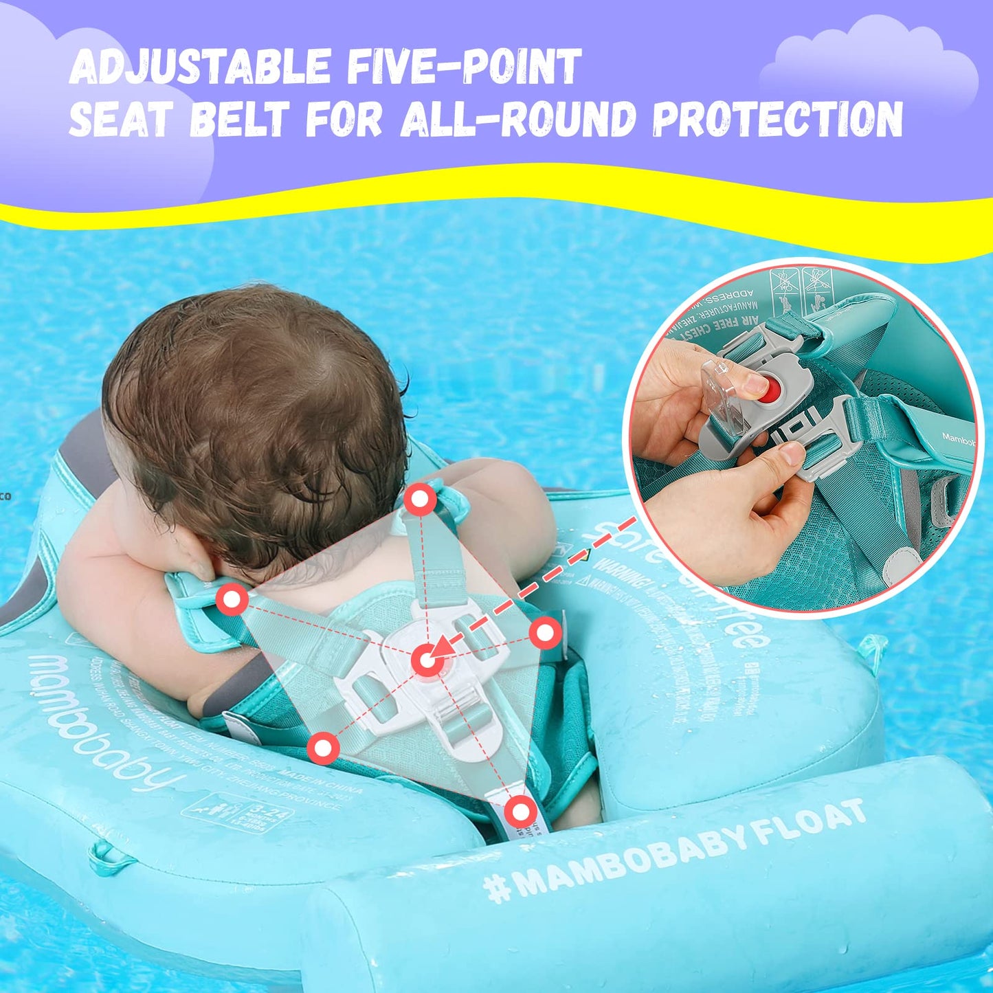 Genteaco Newest Mambobaby Baby Swim Float With Canopy Non-Inflatable Infant Pool Float With Tail 3-24 Months Avoid Flip Solid Sk