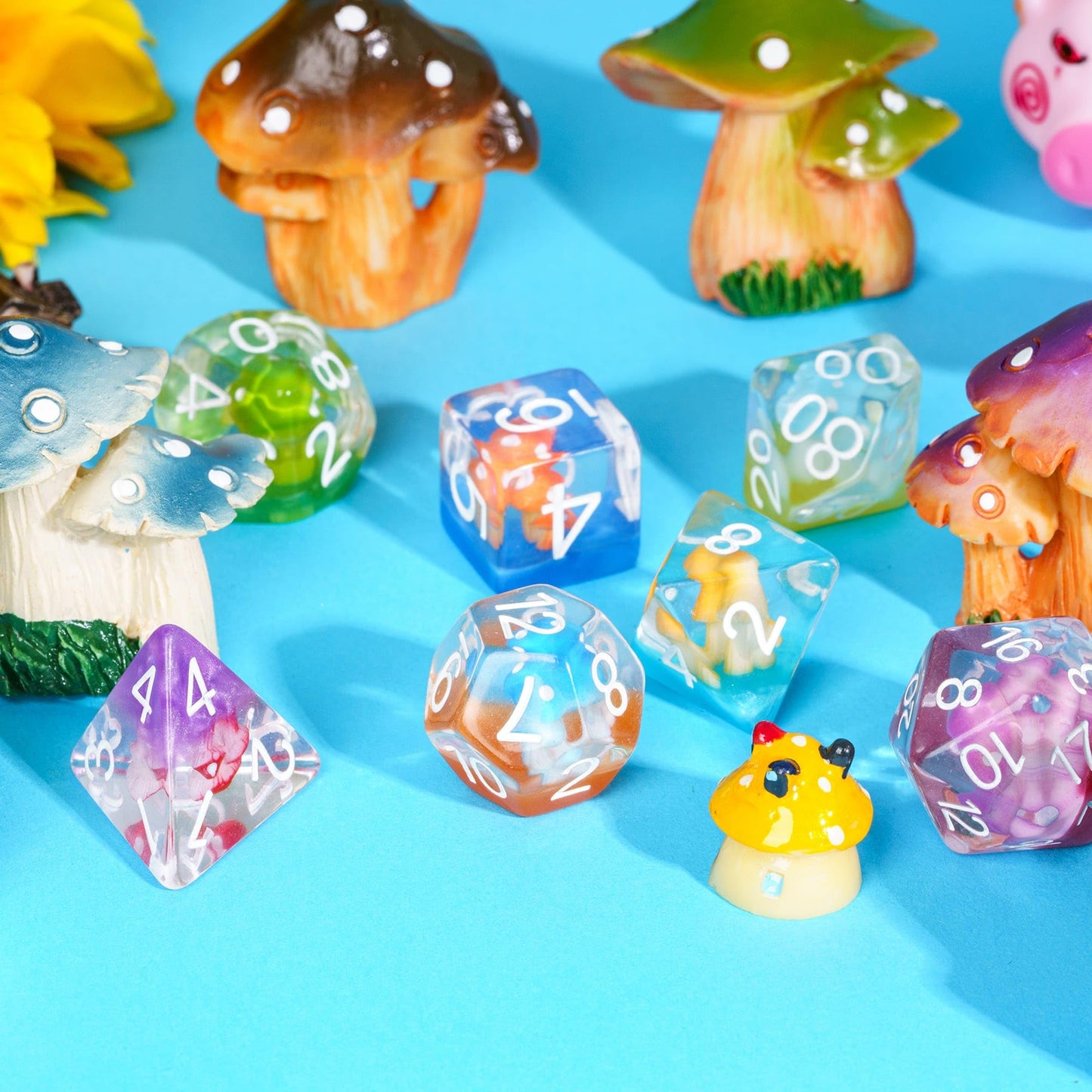 UDIXI 7-Die Mushroom D&D Dice Set, Resin DND Dice Set RPG Polyhedral Dice for Dungeons and Dragons Role Playing Games and Other