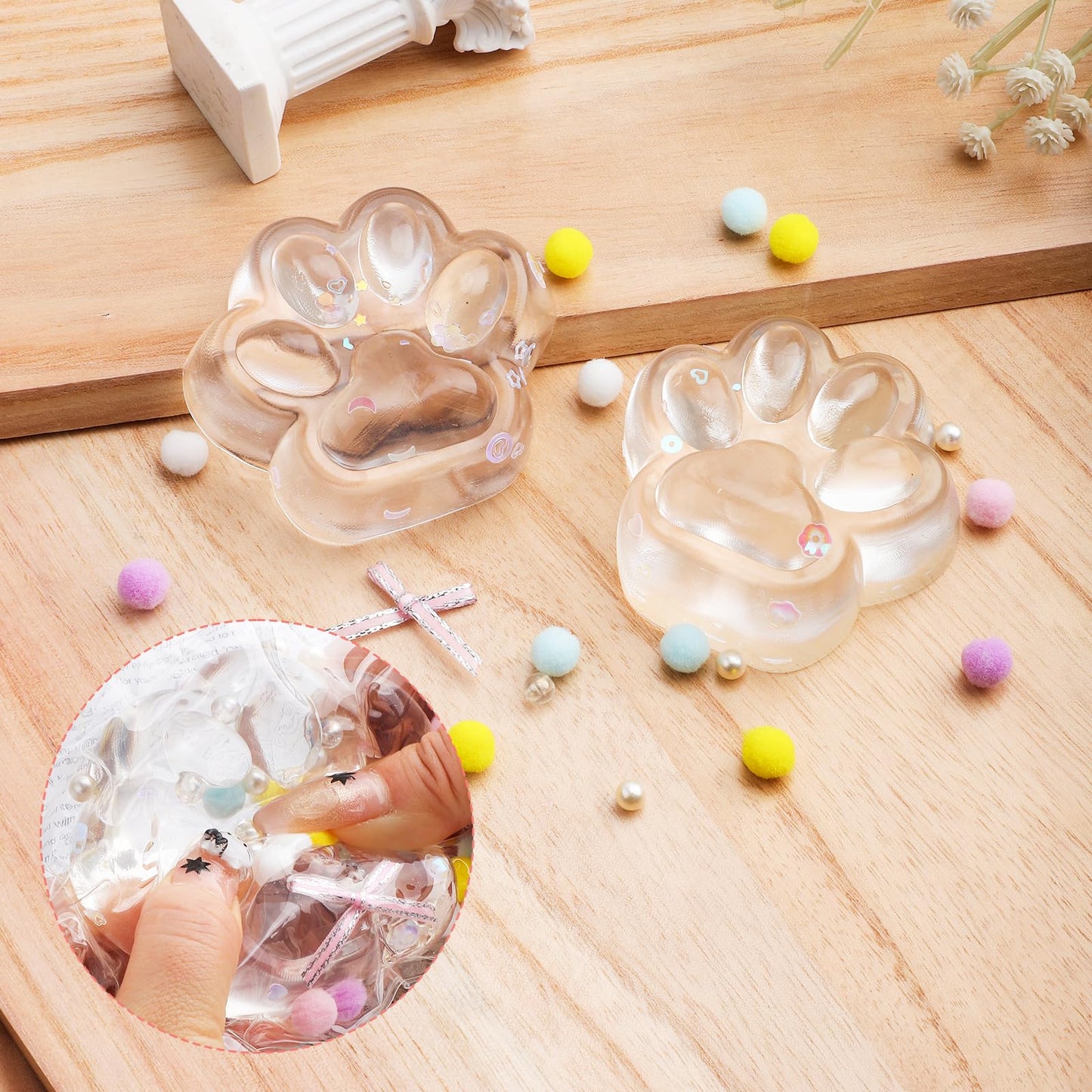 2pcs Cat Paw Squeeze Toy Taba Soft Cat Paw Kawaii Jelly Kitty Paw Relaxing Animals Stress Relieving Fidget Toys for Kids Teenagers mature-themeds (Style 5)