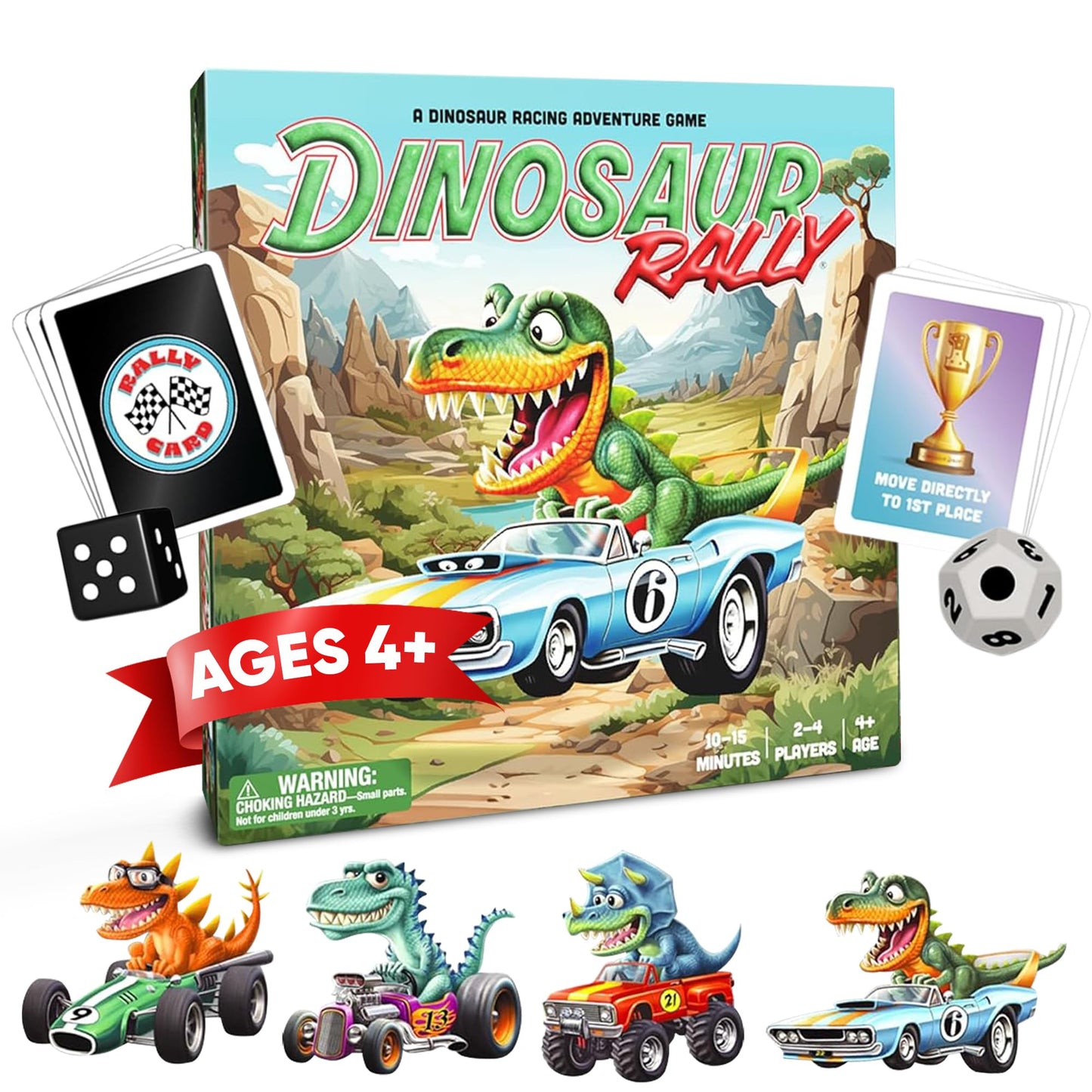 Raincorn Games - Dinosaur Rally Card & Dice Game - Kids Board Games For Ages 4+ - Family Games, Birthday Gift & Classroom Activi