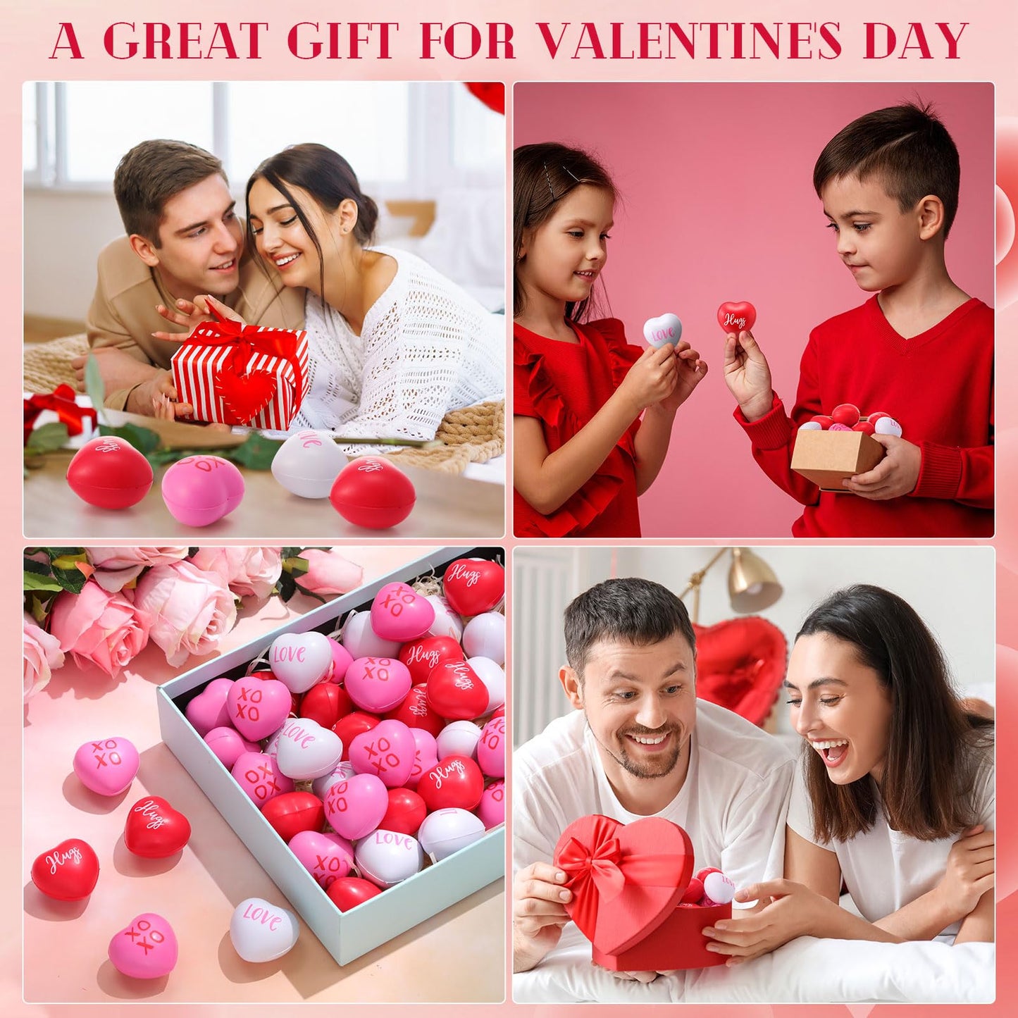 Zubebe Red Pink White Valentine'S Day Heart Stress Balls Heart Shaped Foam Balls 1.57 Inch Heart Stress Relief Toys Bulk For Kid