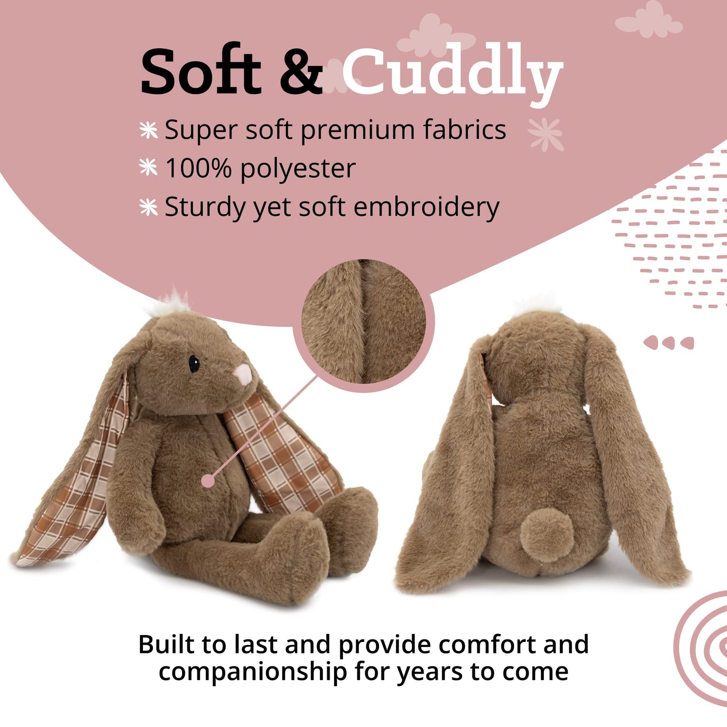 Plushible Easter Bunny Stuffed Animal, 18'' (Brown) - Plush, Soft Embroidered Stuffed Bunny Toy For Kids, Newborns, Boys & Girls