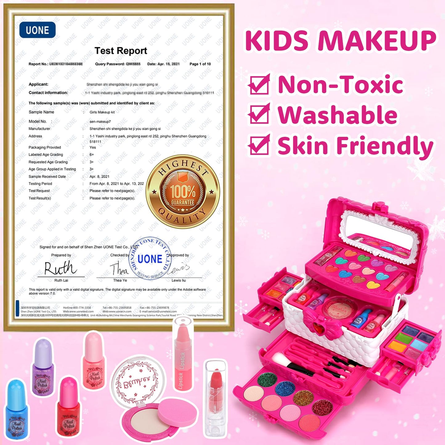 Aureyung Kids Makeup Kit for Girl, Toys for Girls Ages 3 4 5 6 7 8 9 10, 54PCS Washable Real Makeup Set, Kids Make Up, Play Make