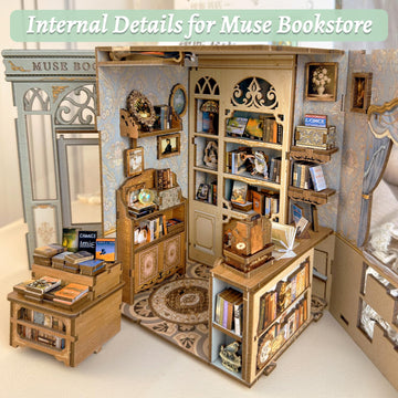 Fsolis Book Nook Kit - DIY Miniature House Kit 3D Puzzles for mature-themeds Beginners Tiny House Mini Booknook Craft Bookshelf Decor 281 Wooden Pieces Gifts for Women Teenagers Book Lovers (Muse Bookstore)