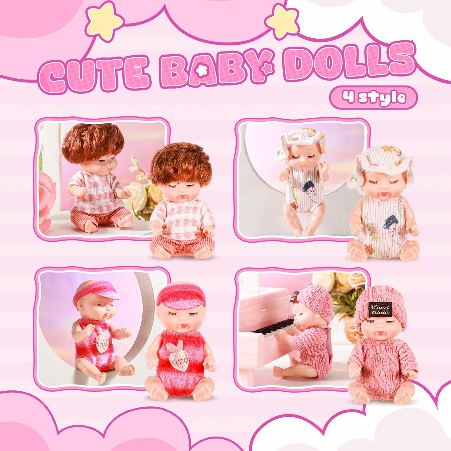 Hanaive 4 Pcs 4 Inch Mini Baby Dolls Lifelike Realistic Baby Dolls Animal Clothes Cute Tiny Babies Gifts For Kids Birthday Baby