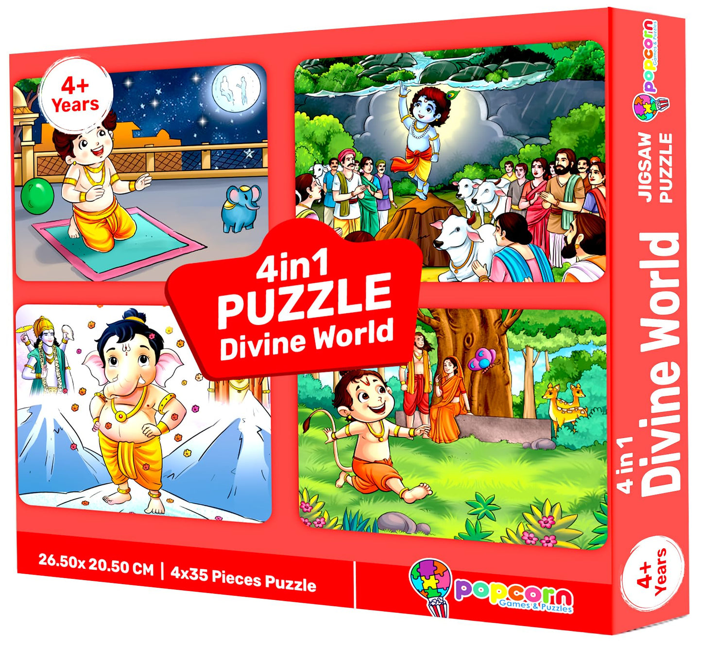 Puzzle Game For Kids Jigsaw Puzzle For Age 3, 4, 5 And Up, 4 In 1 Divine World, Lord Krishna And Ganesha, Educational 140 Pieces
