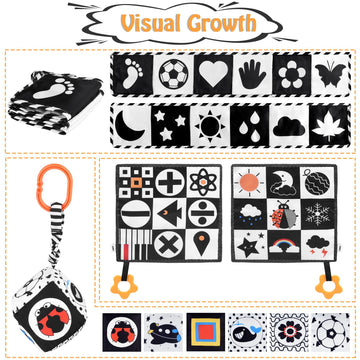 Sammas Black And White High Contrast Baby Toys 0-3 Months For Newborn Toys Infant Sensory Soft Book Infant Tummy Time Toys For Brain Development Montessori Learning Activities For Babies(3 Pcs)