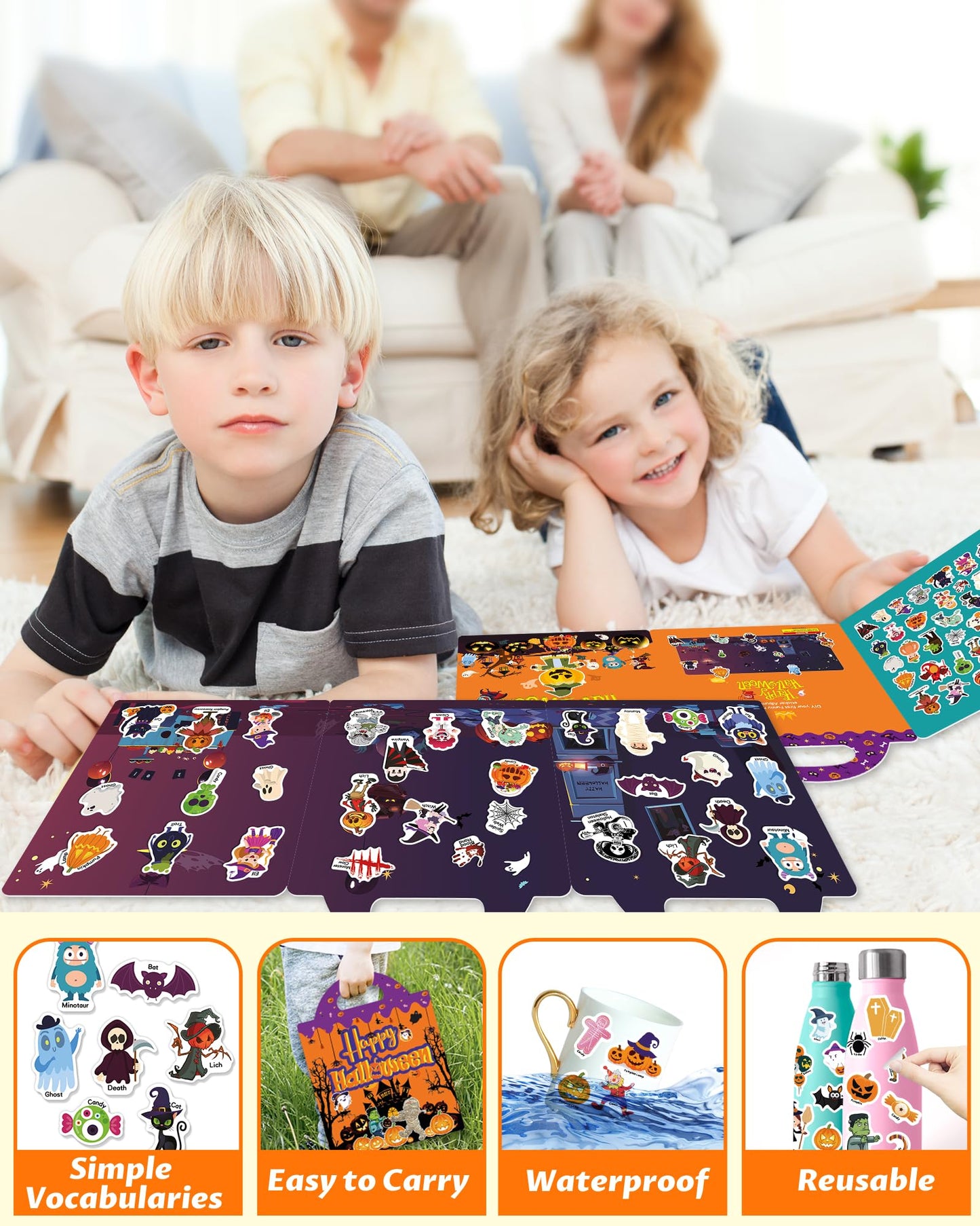 Walenced Halloween Reusable Sticker Book For Toddlers 2-4 Years, 2 Sets Halloween Stickers For Kids, Toddler Sticker Book Ages 1