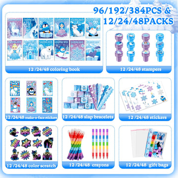 BenLouis 192pcs Frozen Party Favors Set for Kids Winter Snowflake Coloring Book Christmas School Classroom Gift Reward Prize Cra