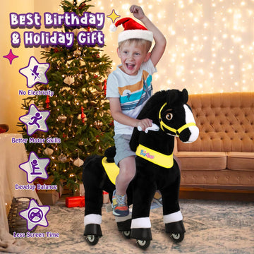 PonyCycle Ride on Horse for Toddlers, Size 3, Black, Model E338, No Battery, Plush Animal Toy
