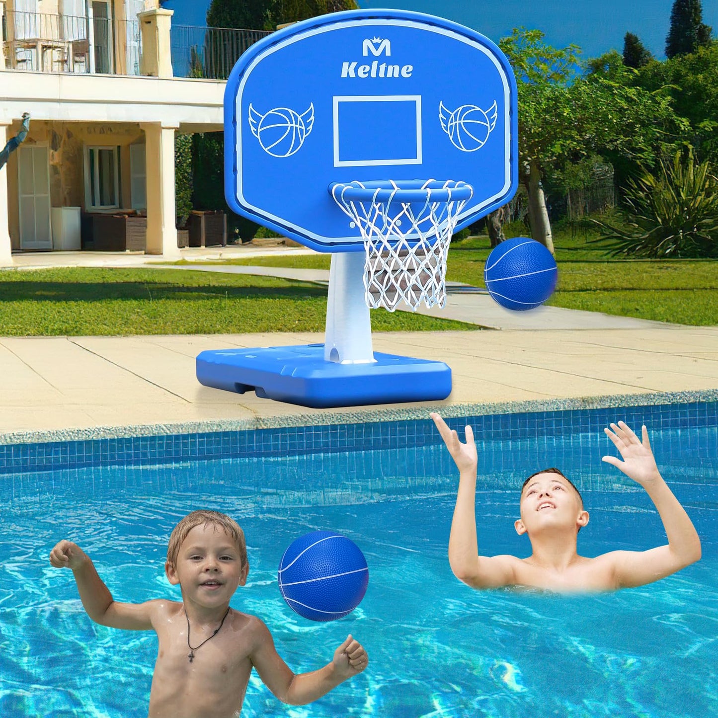 Pool Basketball Hoop Poolside, Large Pool Summer Water Basketball Hoop Game Toys with Lengthen Sturdy Base for Kids Boys Girls,