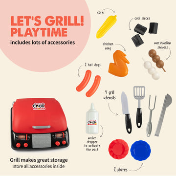 Born Toys Kids Grill Playset - Interactive Kids BBQ Grill Playset w/Pretend Smoke, Sound & Light- Dress Up & Pretend Play Kitche