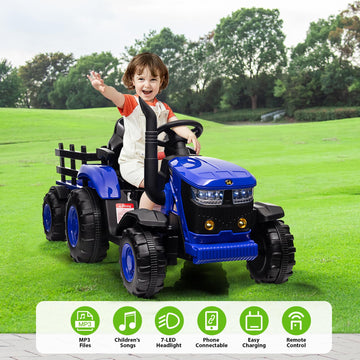 Aconee Kids Ride On Tractor With Remote Control, 12V Battery Powered Electric Tractor And 35W Dual Motors For Kids Bluetooth Mus