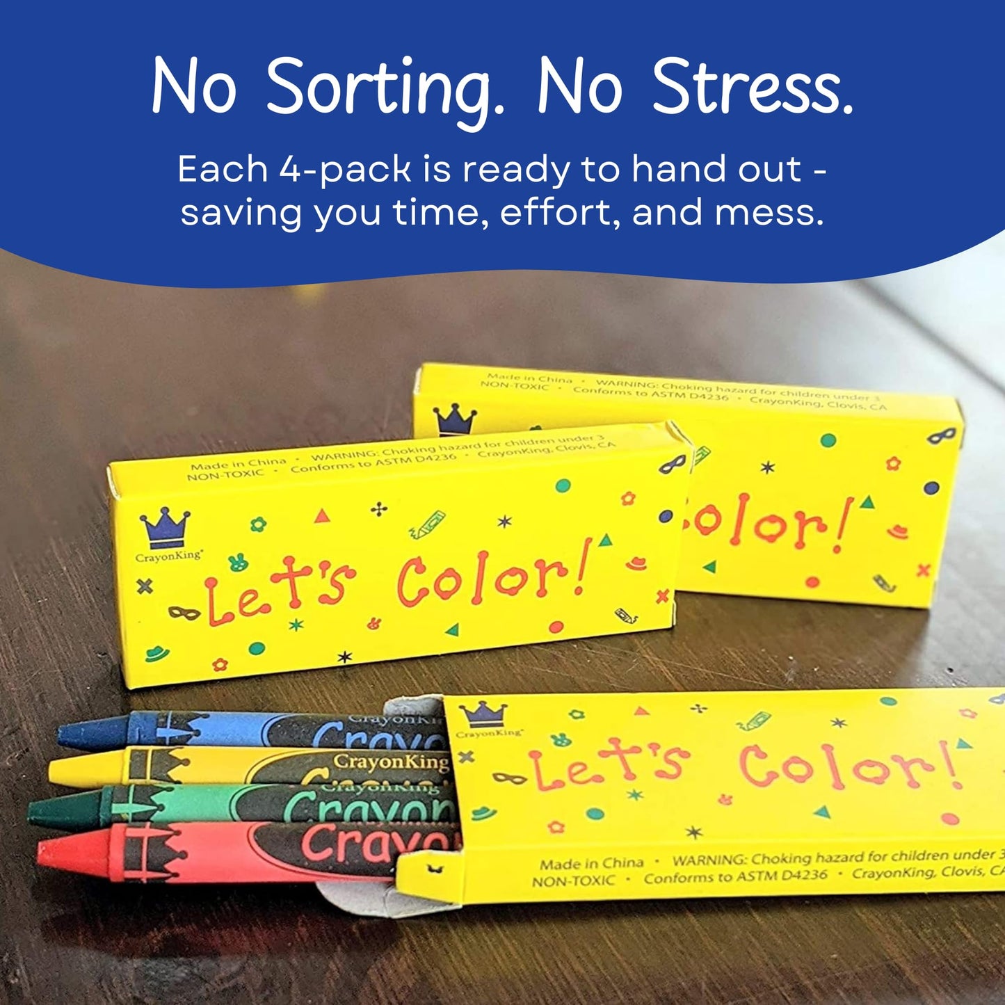Crayonking 25 Sets Of 4-Packs In A Box (100 Total Bulk Crayons) Restaurants, Party Favors, Birthdays, School Teachers & Kids Col
