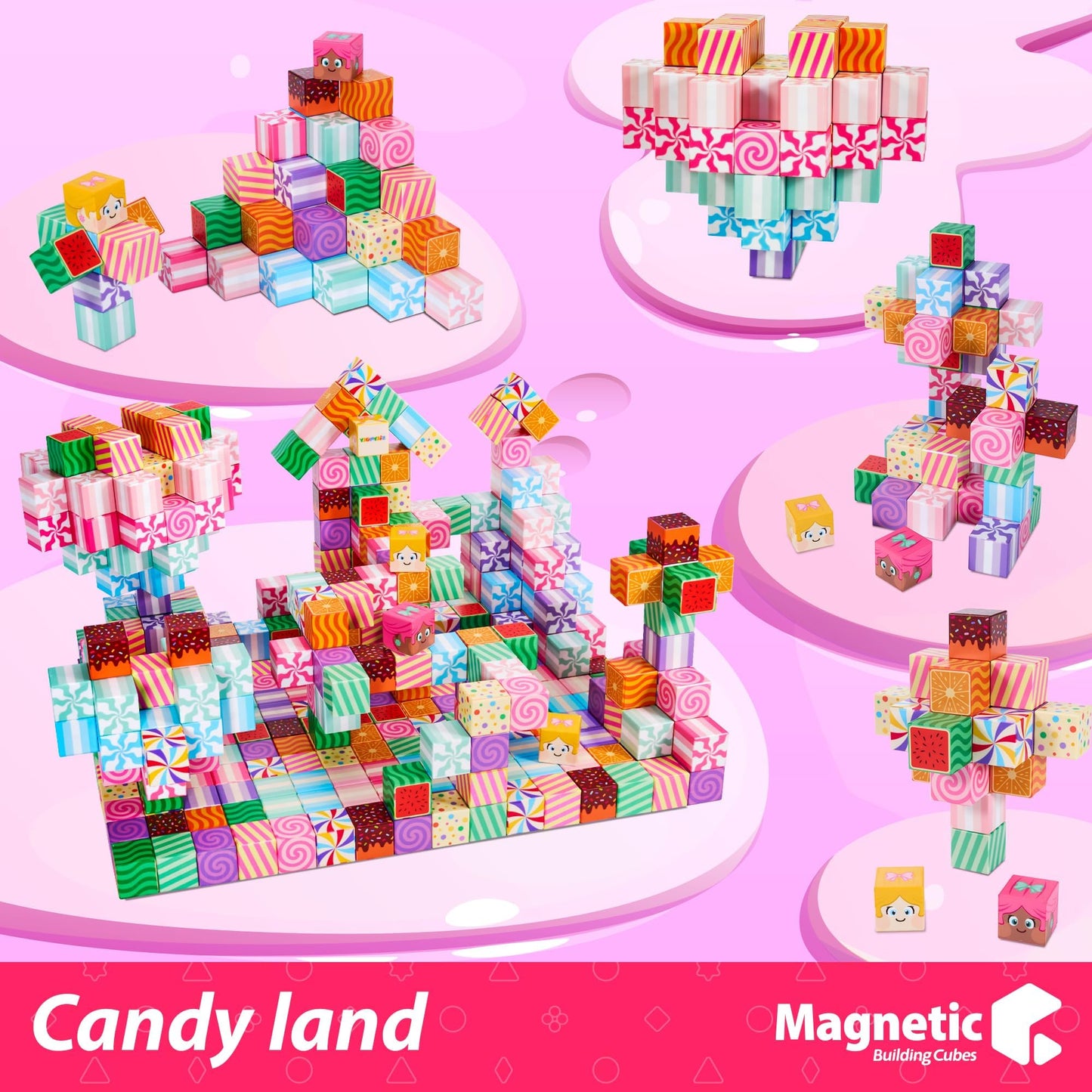 Silymoly Magnetic Blocks Candy World Land Edtion, Magnetic Tiles Building Blocks Boys & Girls Toys Age 3-5 4-8 5-7 Sensory Gift