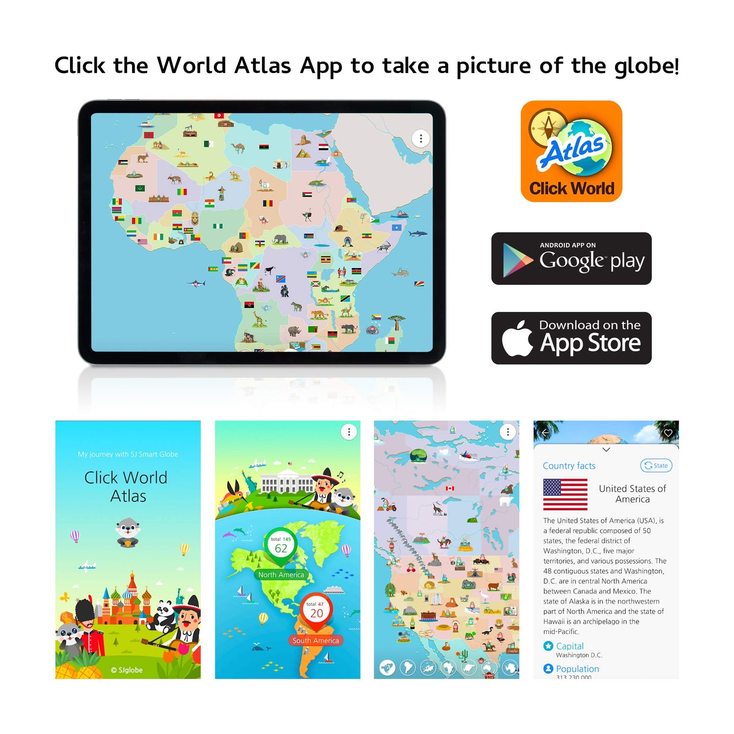 Sjsmartglobe With Interactive App & Led Illuminated Constellations At Night, Us-Patented Stem Education 10' World Globe With Detailed Map