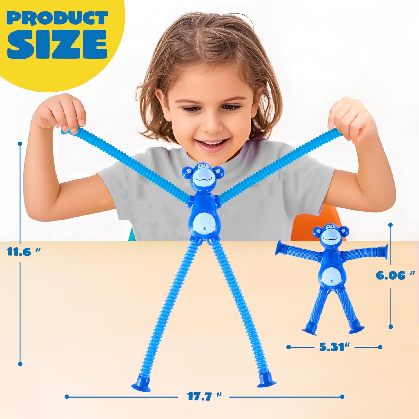 JOYIN 4 Pcs Pop Tubes Suction Cup Monkey Toys, Autism Sensory Gifts Fidget Toys for Kids Toddler Boys Girls Year Ages 3 4 5 6 7