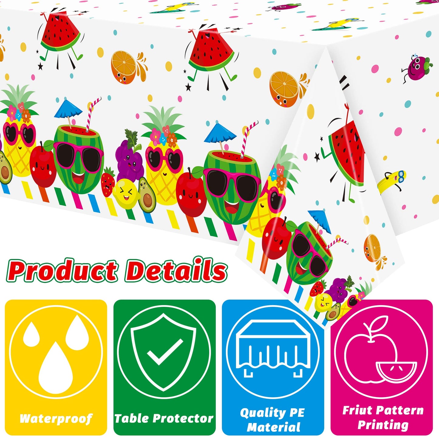 Bkeecten 3 Packs Fruit Theme Table Cover Decorations Watermelon Pineapple Disposable Plastic Tablecloths For Kids Birthday Baby
