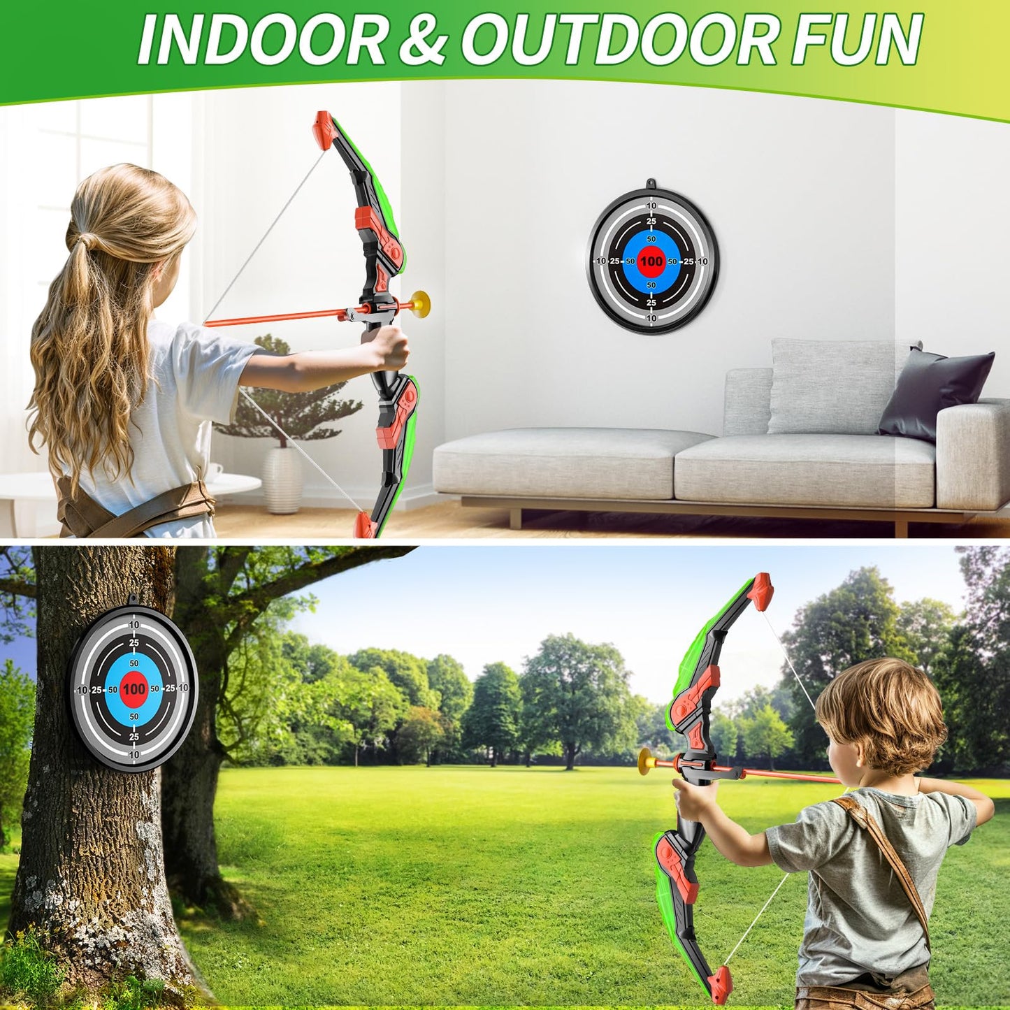 Temi Bow And Arrow For 3 4 5 6 7 8 9 10 Year Old Kids Boys, Led Light Up Archery Toy With 10 Suction Cup Arrows, 4 Target & Quiver, Indoor Outdoor Activity Toys, Birthday Gift Toys For Kids Boys Girls