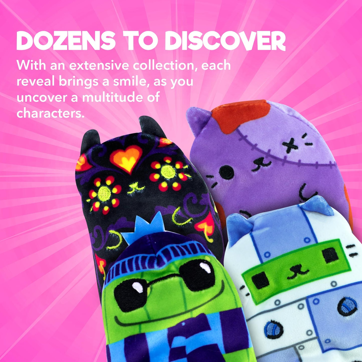 Cats Vs Pickles 12Pk Mystery Bags Fuchsia Wave B 4' Bean Filled Plushies | Blind Bags For Girls And Boys | Surprise Bean Collectibles | Sensory Friendly Mystery Bag Toys For Kids & Adults | 12-Pack