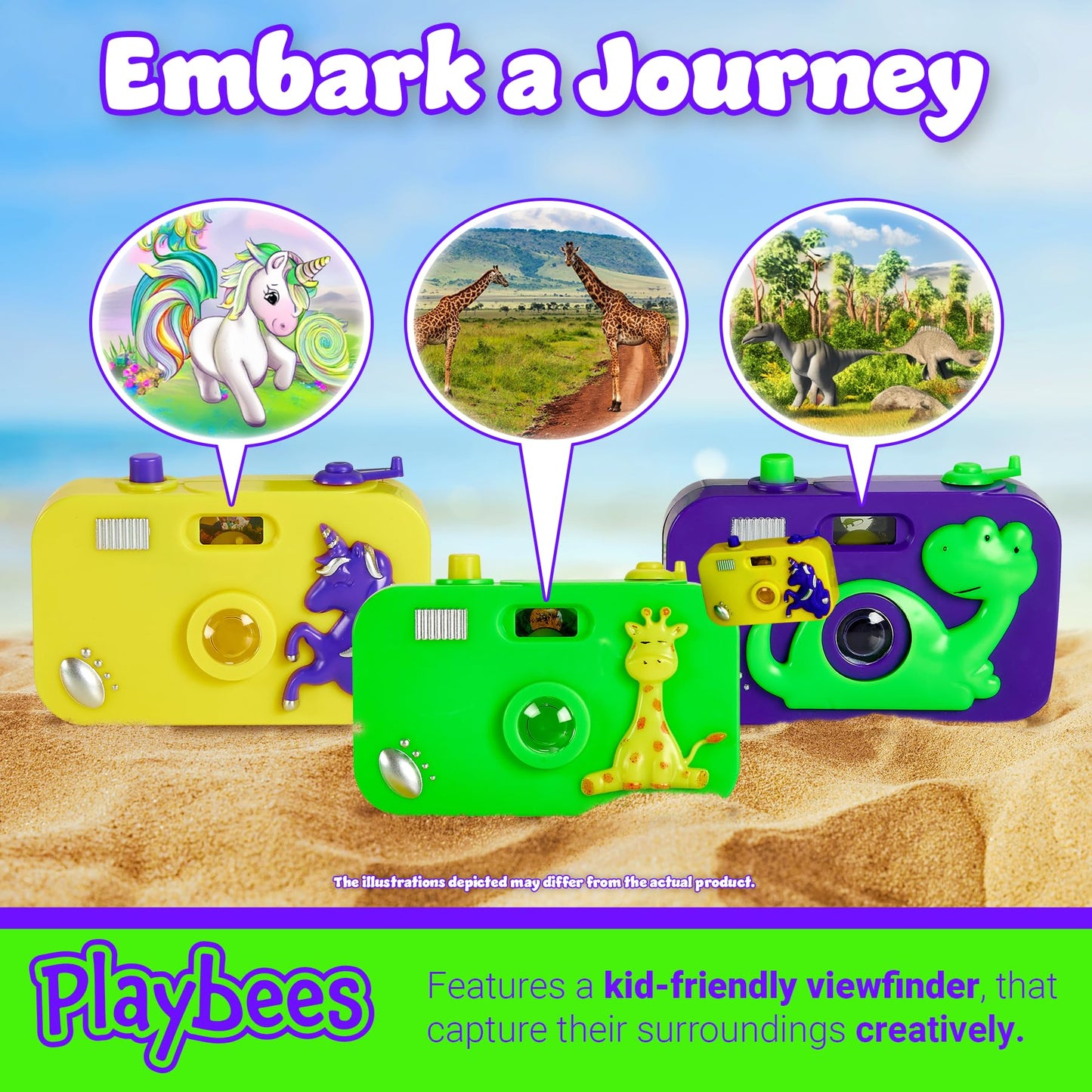 Playbees Toy Camera for Kids - 12 Pack - Wild One Party Favors Camera Toy for Childrens Pretend Play Prop with Images in Viewfin