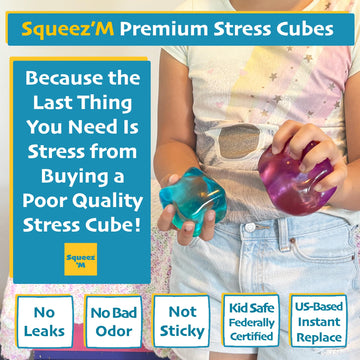 enhanced Big Block Squeez'M Cube - 35% Larger Than The Standard Squishy Cube Toy for Kids & mature-themeds - Sensory Fidget for Stress Relief Focus & Play - Colorful Durable Gift-Ready - ASTM Certified 3+