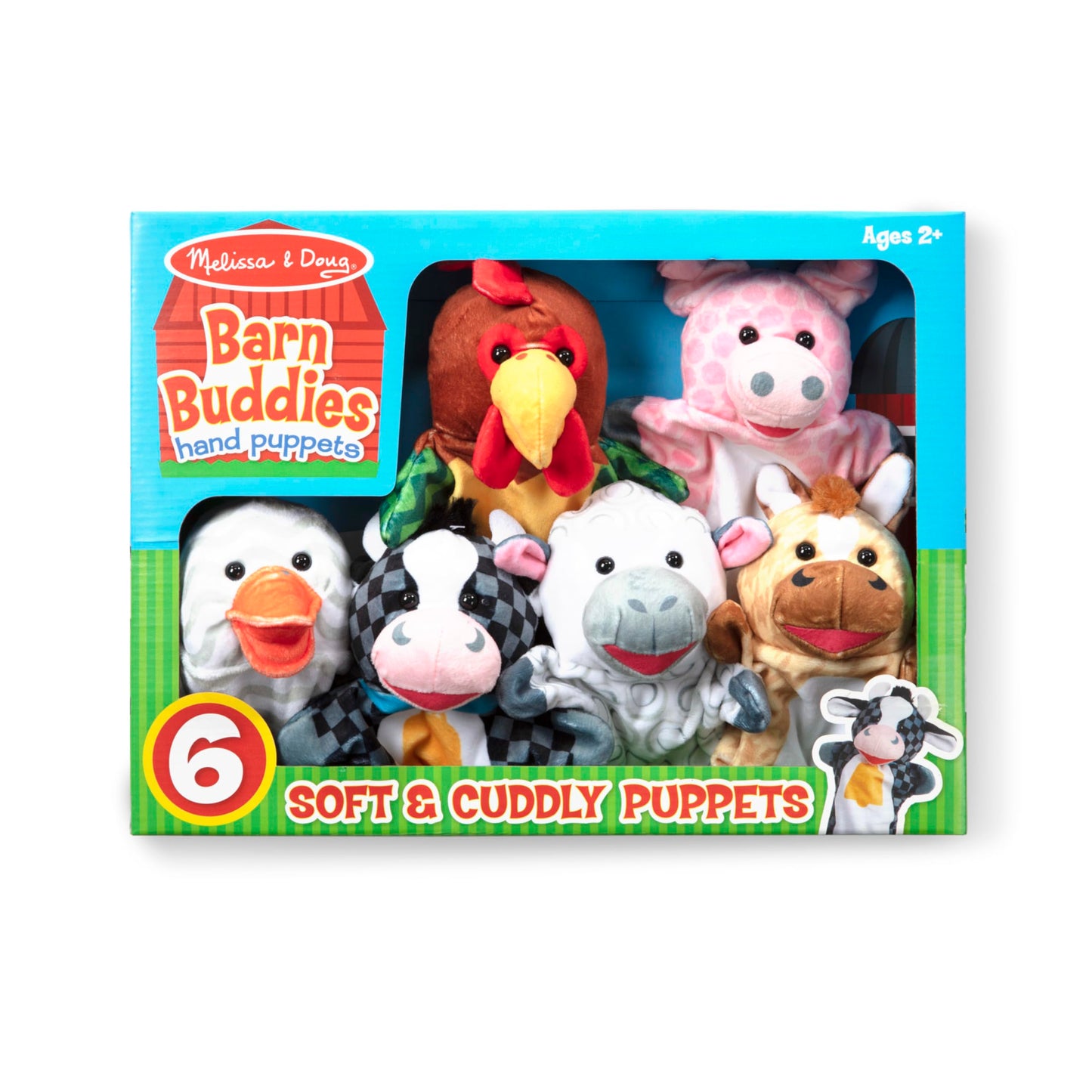 Melissa & Doug Barn Buddies Hand Puppets, Set Of 6 (Cow, Sheep, Horse, Duck, Chicken, Pig) , Multicolor
