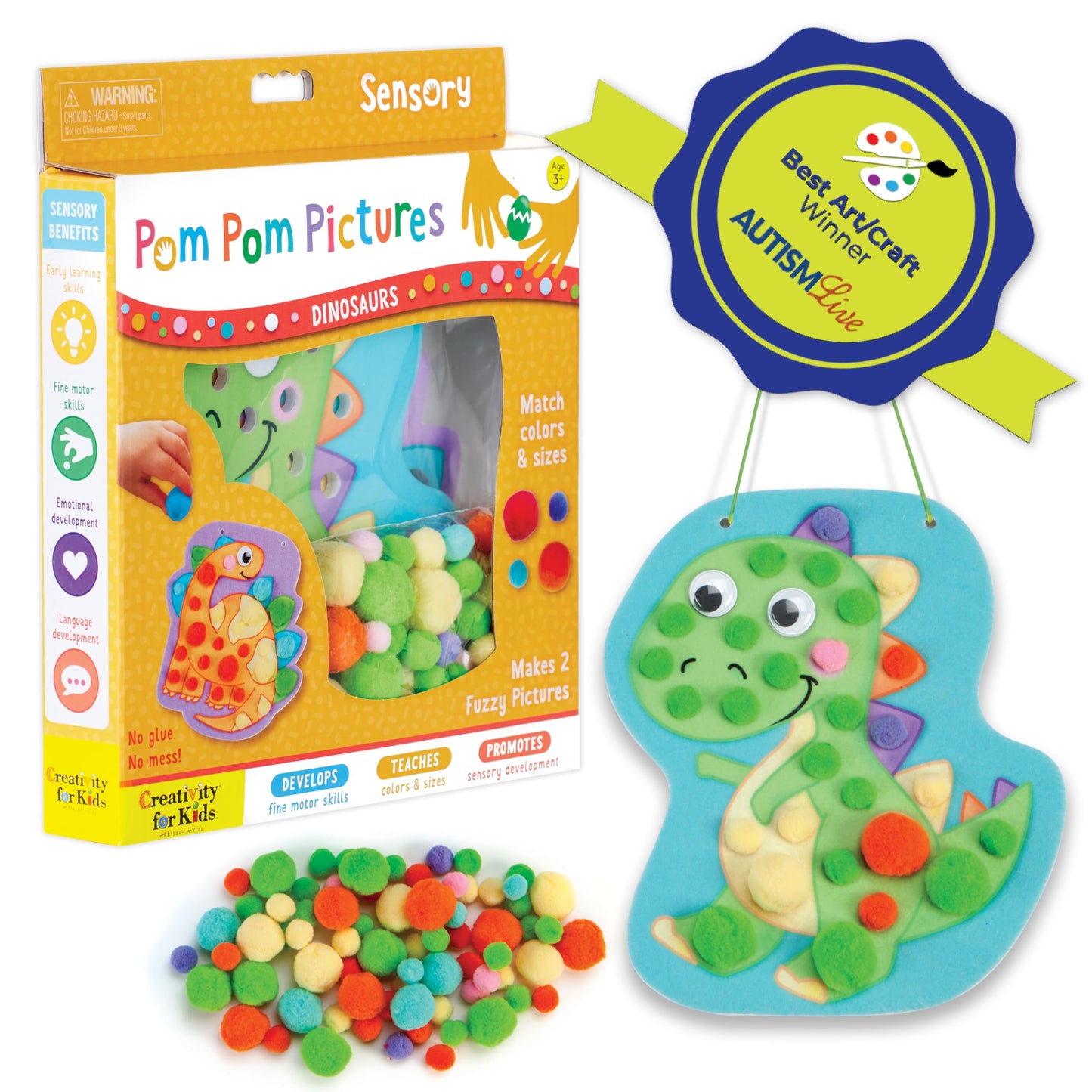 Creativity For Kids Pom Pom Pictures: Dinosaurs - Toddler Learning Toys, Sensory Play For Ages 3+