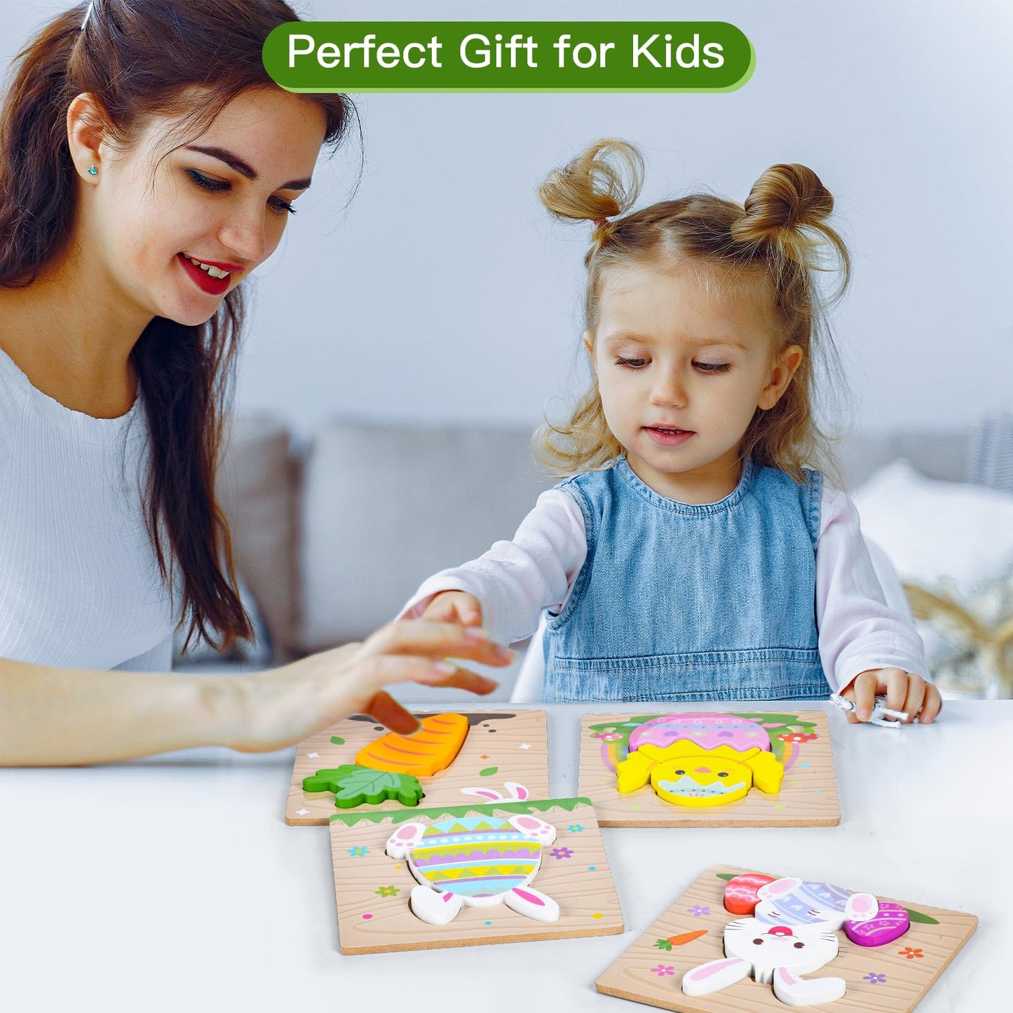 4 Pack Easter Wooden Puzzles For Kids Toddler Easter Basket Stuffers Toys Gifts Party Favor Boys Girls Classroom Exchange Toys