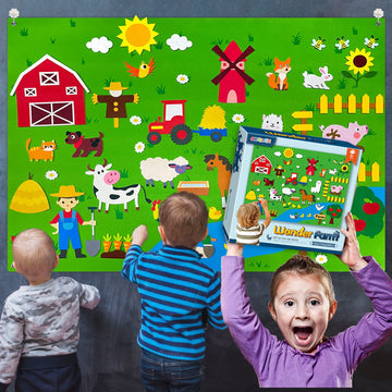 OKGIUGN 61 Pcs Farm Animals Story Felt Board, 3.6 Ft Farmhouse Themed Play Mat Wall Hanging Kit Toys, Birthday Gift for Toddlers