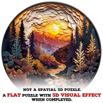Wooden Puzzles for Adults - Sunset Forest Puzzle, Flat Puzzle with 3D Visual Effect, Unique Shape Wooden Jigsaw Puzzles, Good Gi