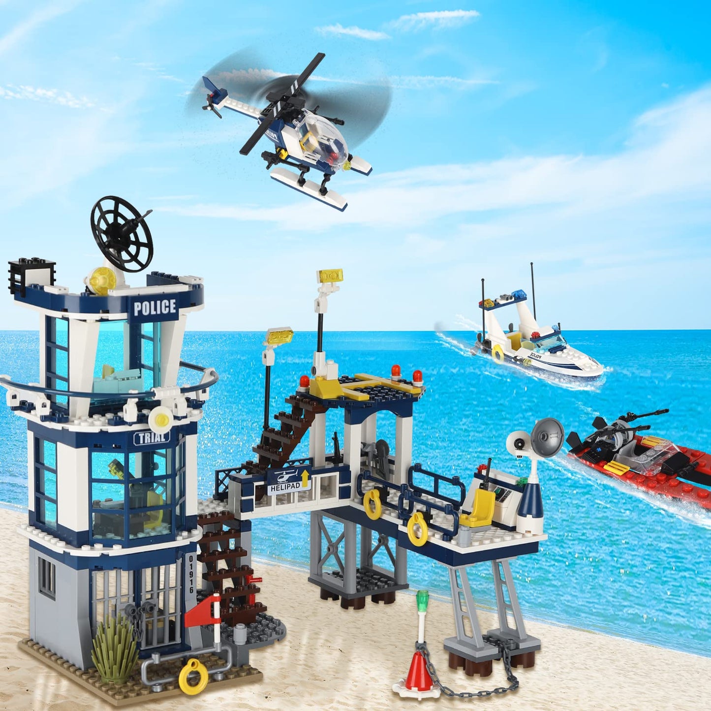 City Police Station Stem Building Sets, Compatible With Lego Military Helicopter Airplane,Boats Ship, Swat Team,Building Kit For