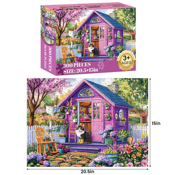 300 Piece Puzzles For Adults Garden Puzzle 300 Piece Puzzles For Kids Ages 8-10 10-12 Jigsaw Puzzles Recycled Cardboard Puzzle Pieces Family Challenging Puzzle Game 20.5X15In