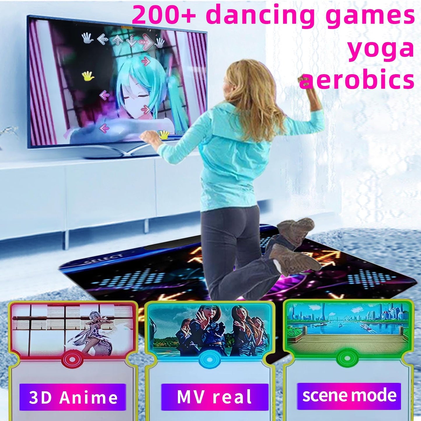 Yrprsodf Dance Mat For Kids And Adults, Musical Electronic Dance Step Pad With 100+ Games, 200+Songs, Hd Camera, 2 Motion Sensor Controllers, Mtv & Cartoon Modes, Dance Mat Toy For Girls& Boys