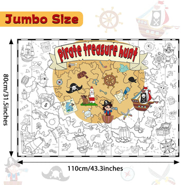 Naozinebi Pirate Coloring Poster For Kids Giant Coloring Poster Large Treasure Hunt Coloring Tablecloth Jumbo Coloring Books For