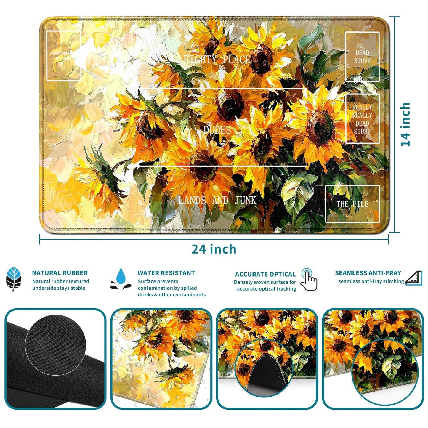 Rwutytiul Yellow Sunflower Card Playmat 24 X 14 Inch With Tube Bag, Card Gameplay Desk Mat For Commander Deck, Mtg, Rpg, Ccg, Tc