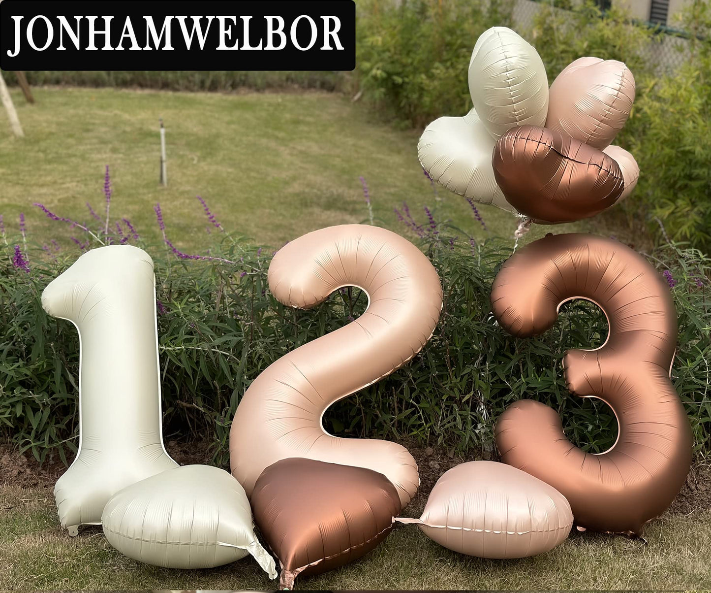 Jonhamwelbor 40 Inch Light Brown Number 3 Balloon Caramel Large Big Jumbo Giant Foil Helium Mylar Number Three Balloon With Hear