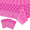 K1Tpde Pink Bandana Plastic 3Pcs Tablecloths, 87X51 Inches/ 9.8X7.2 Feet, Western Party & Cholo Theme Decorations, Pleated Corner Style, All-Season