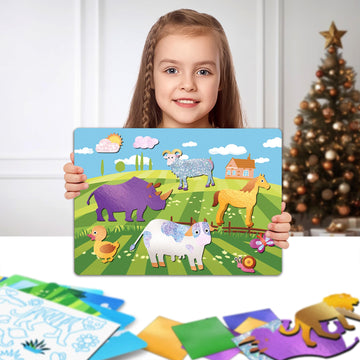 Foil Art Craft Kits For Kids , Animals Mega Mess -Free Fun Activity Set For Child, Diy Printing Craft Kits, Gifts For Ages 4 5 6