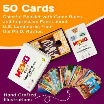 MEMO Washington, D.C. Landmarks - Memory Matching Card Game for Adults, Kids & Teens - Fun & Educational Family Friendly Concent