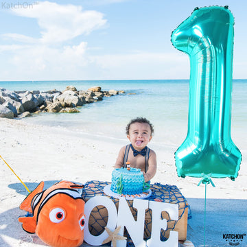 Katchon, Teal Number 1 Balloon For First Birthday - 40 Inch, Tiffany Blue Number 1 Balloons | Number One Balloon For First Birthday | 1St Birthday Decorations | Turquoise Number Balloons,Mermaid Theme